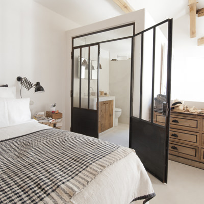 Bedroom with decorative concrete
